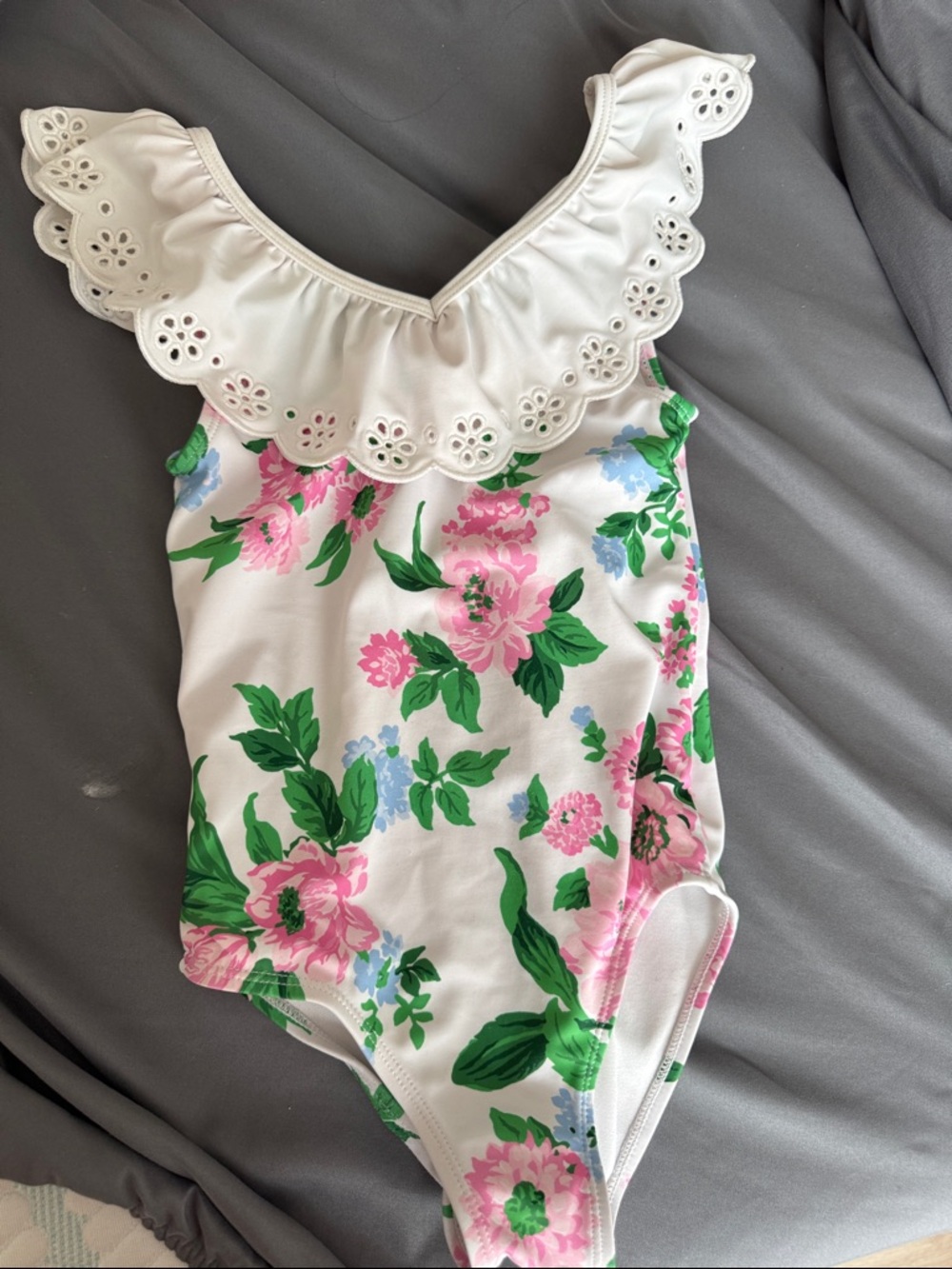 Janie and jack White Floral One-Piece Swimsuit with Eyelet Ruffle